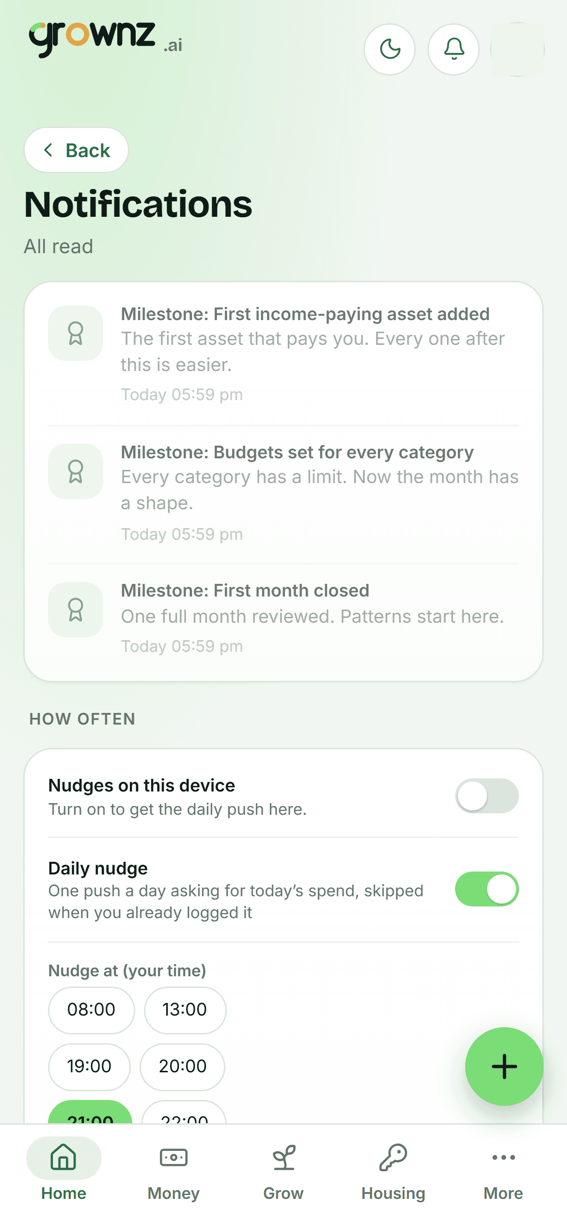 Notifications: milestones as they land, and the daily nudge